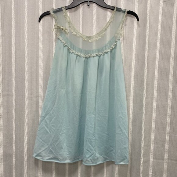 Vintage Pandora Lingerie 2 Pc‎ Set Mint Blue Green Sheer Lace Nylon Size M - Picture 2 of 13